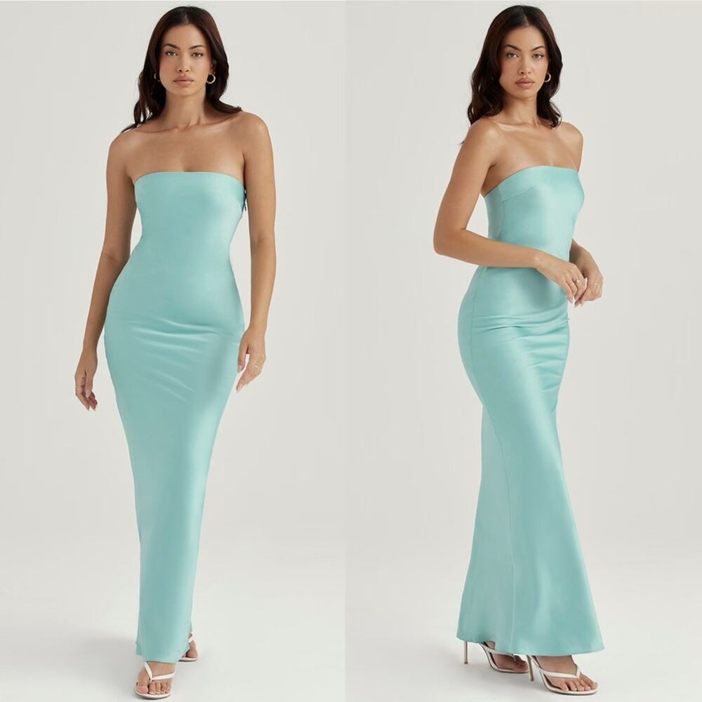 House of CB Alette Jade Satin Strapless Maxi Dress M - Picture 13 of 13